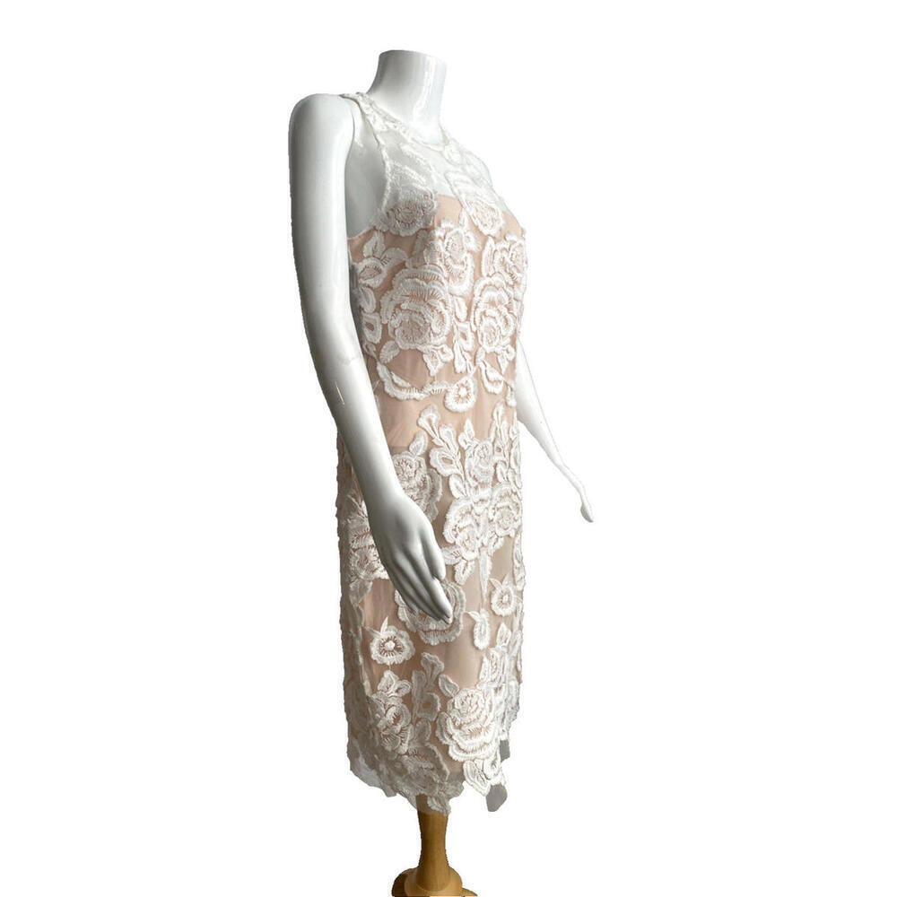 Reiss Meghan Floral Lace Dress White Mesh Nude US-6 Medium M Party - Picture 7 of 9